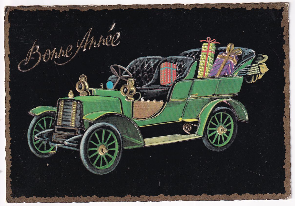 Carte Postale fantaisie bonne année ancienne voiture