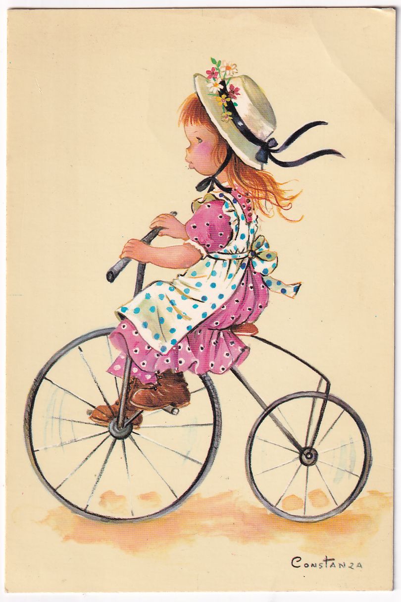 Carte Postale vélo jeune fille illustrateur constanza