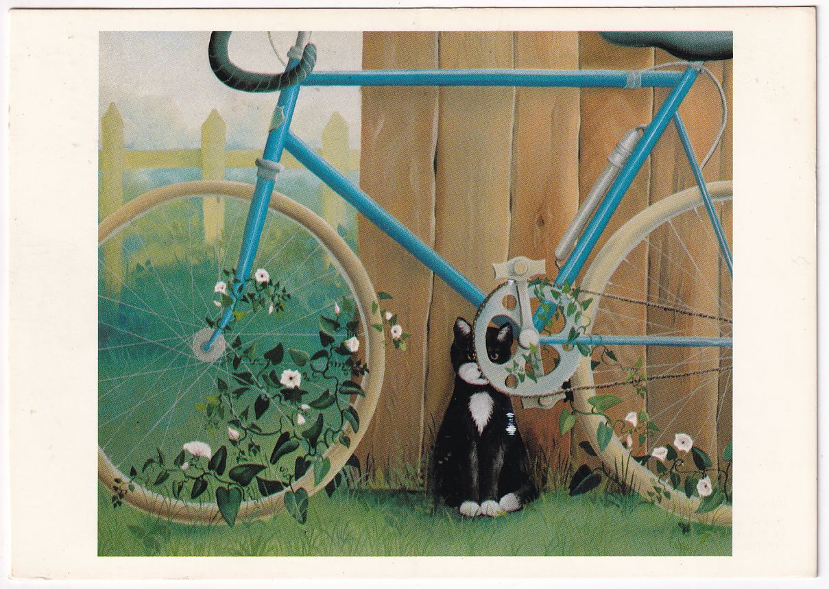 Carte Postale vélo bleu avec chat