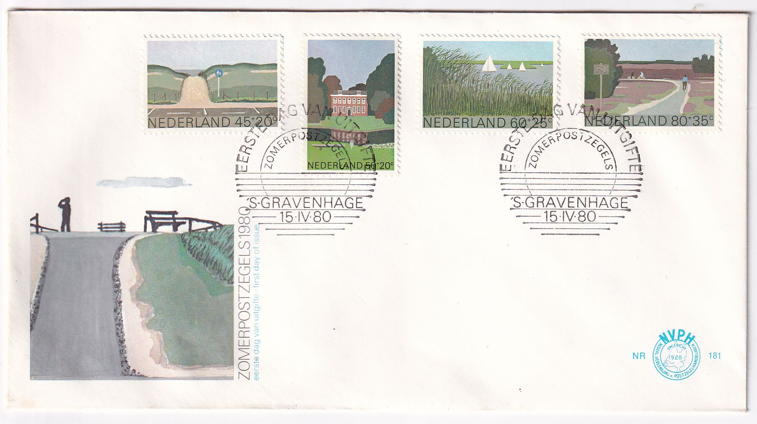 Lettre FDC Pays-Bas paysages timbre n° 1125 1126 1127 1128