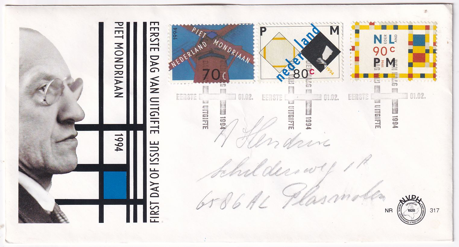 Lettre FDC Pays-Bas Pieter Mondrian peintre timbre n° 1462 1463 1464