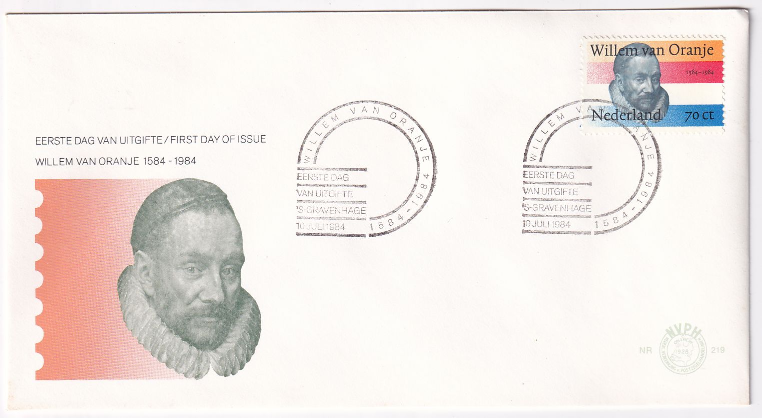 Lettre FDC Pays-Bas le prince Guillaume d'Orange timbre n° 1226