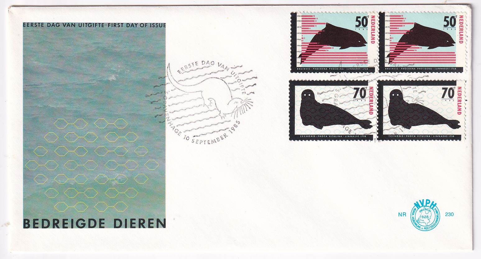 Lettre FDC Pays-Bas Marsouin et Phoque timbre n° 1249 1250