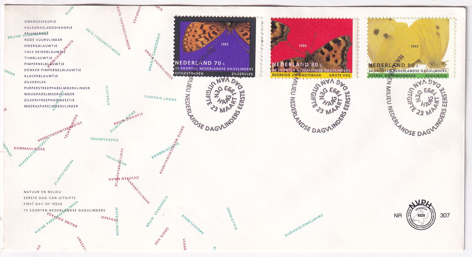 Lettre FDC Pays-Bas Papillon timbre n° 1434 1435 1436