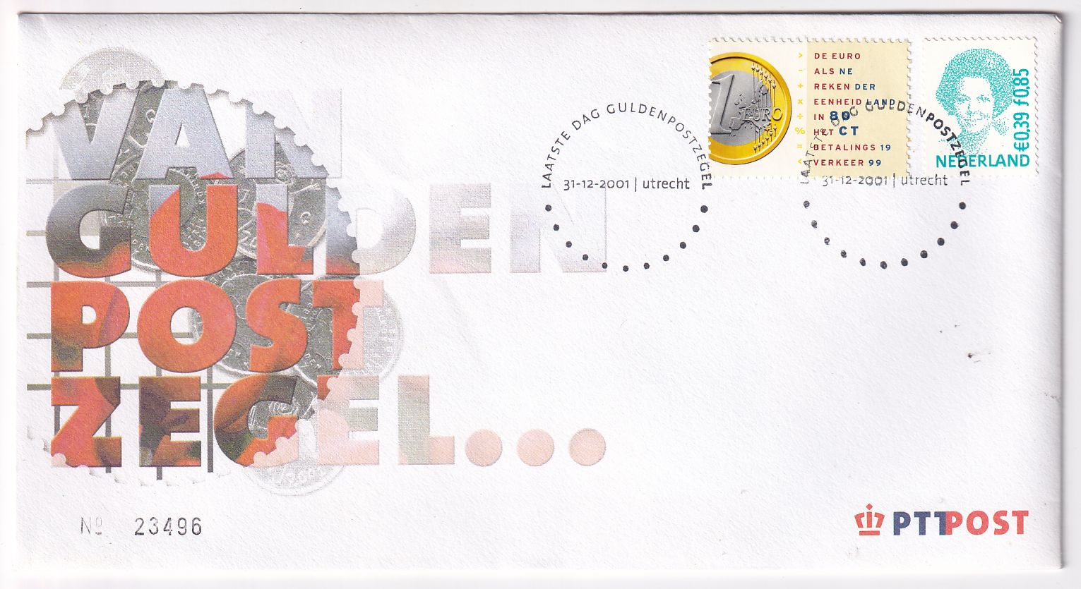 Lettre FDC Pays-Bas la Reine Beatrix et l'Euro timbre n° 1677 1847d