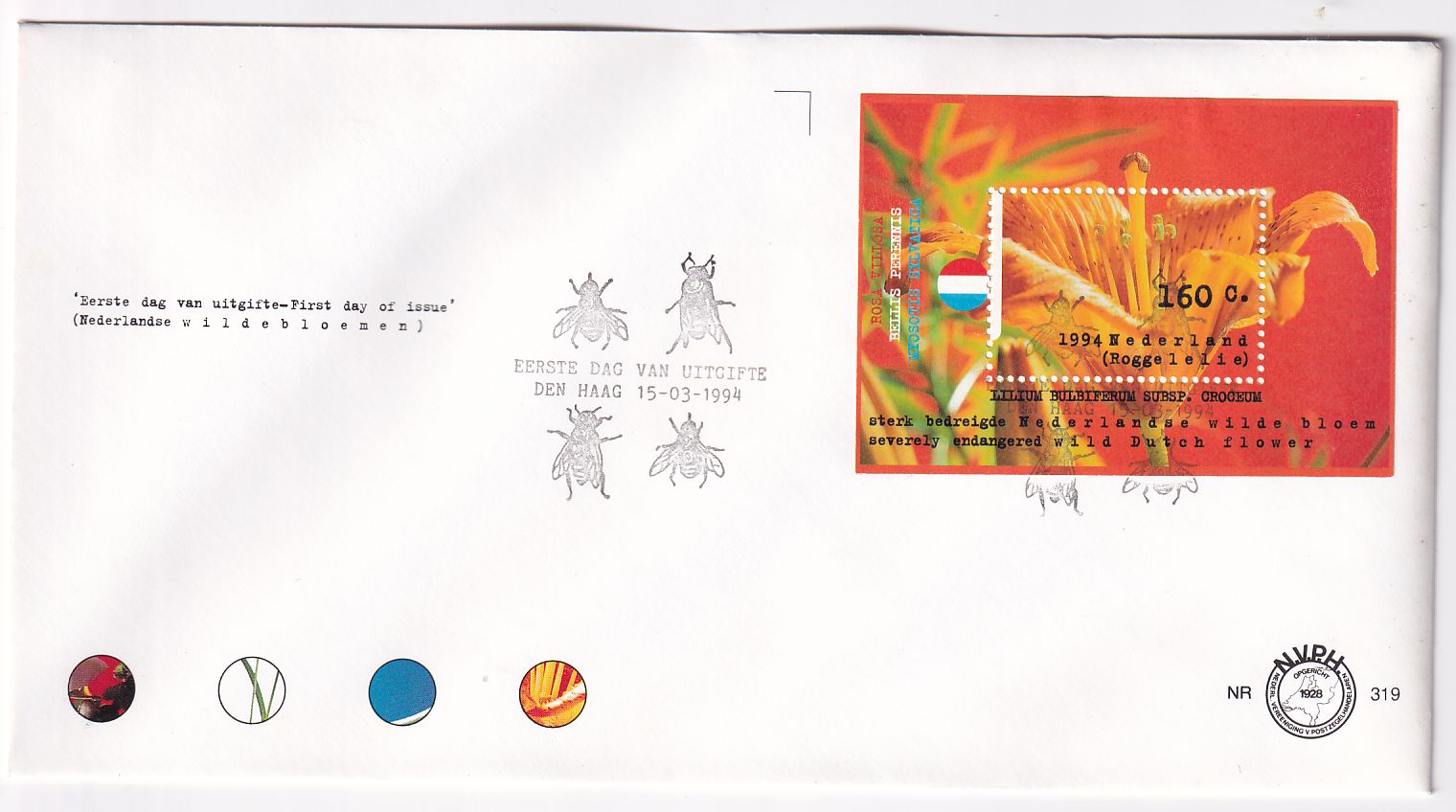 Lettre FDC Pays-Bas fleur sauvage timbre bloc n° 40