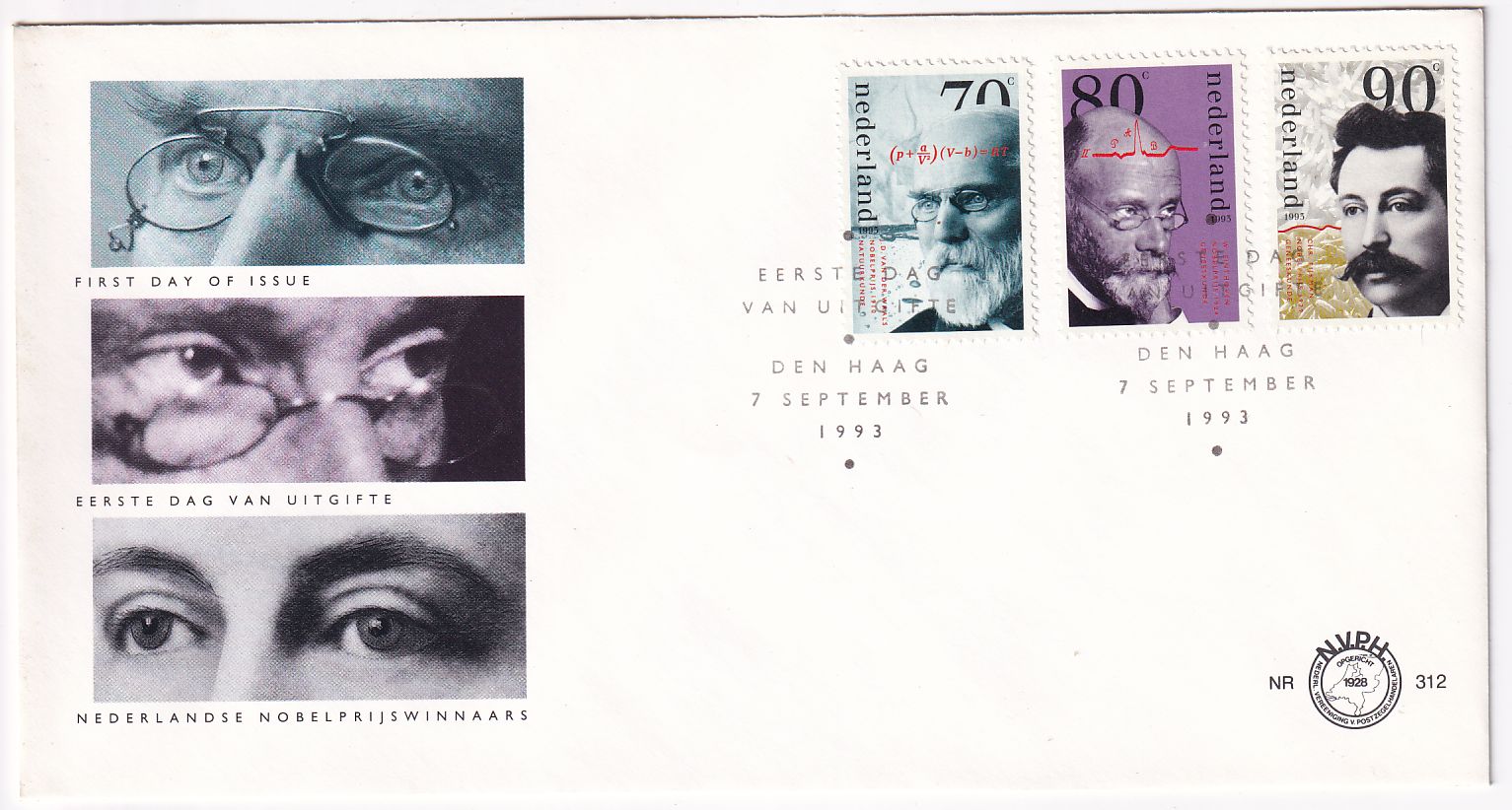 Lettre FDC Pays-Bas lauréats et prix Nobel timbre n° 1449 1450 1451