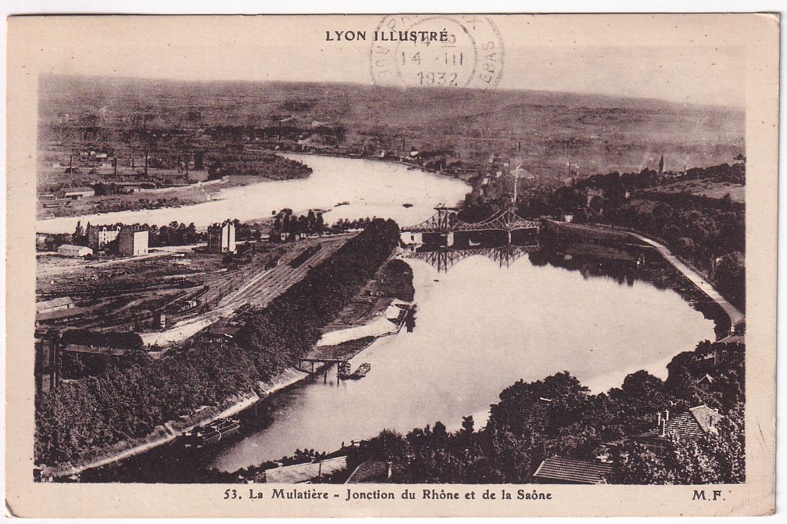 Carte postale Lyon la Mulatière jonction du Rhône et de la Saône