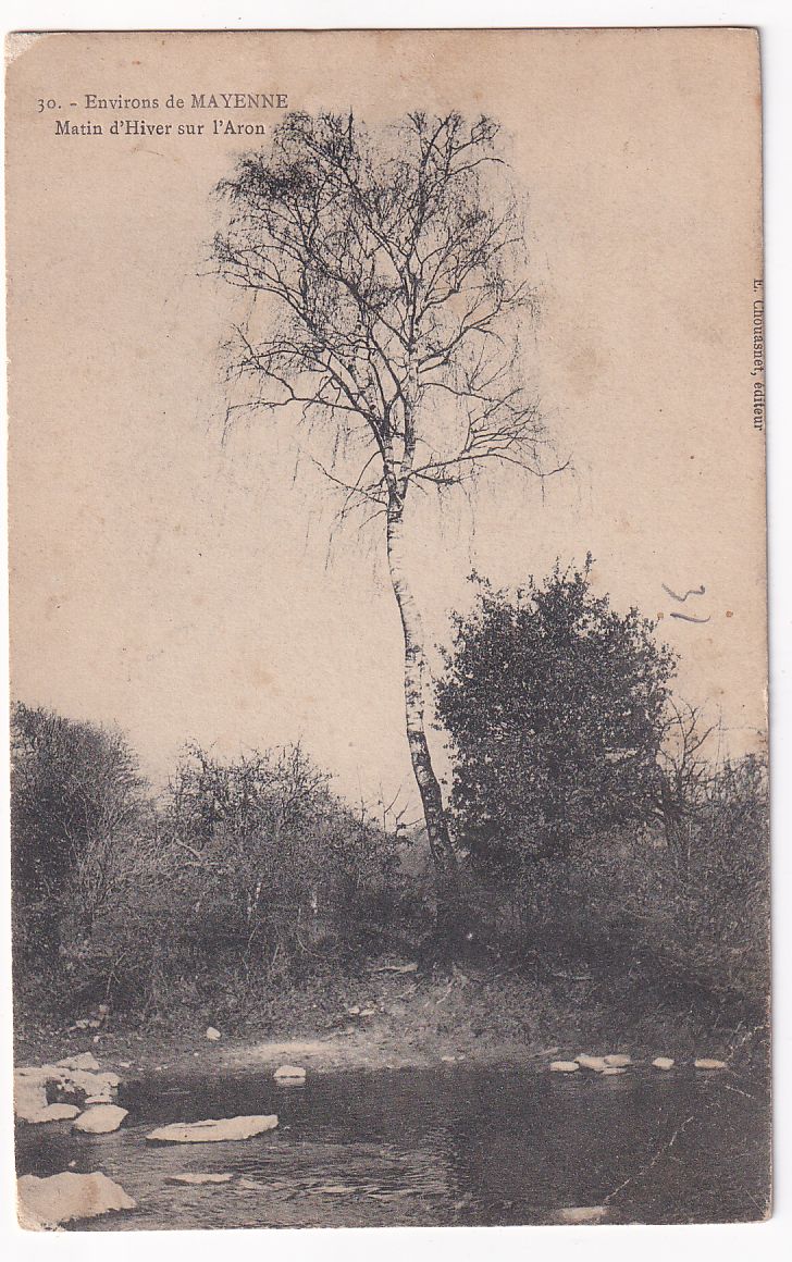 Carte postale environs de Mayenne matin d'hiver sur l'Aron