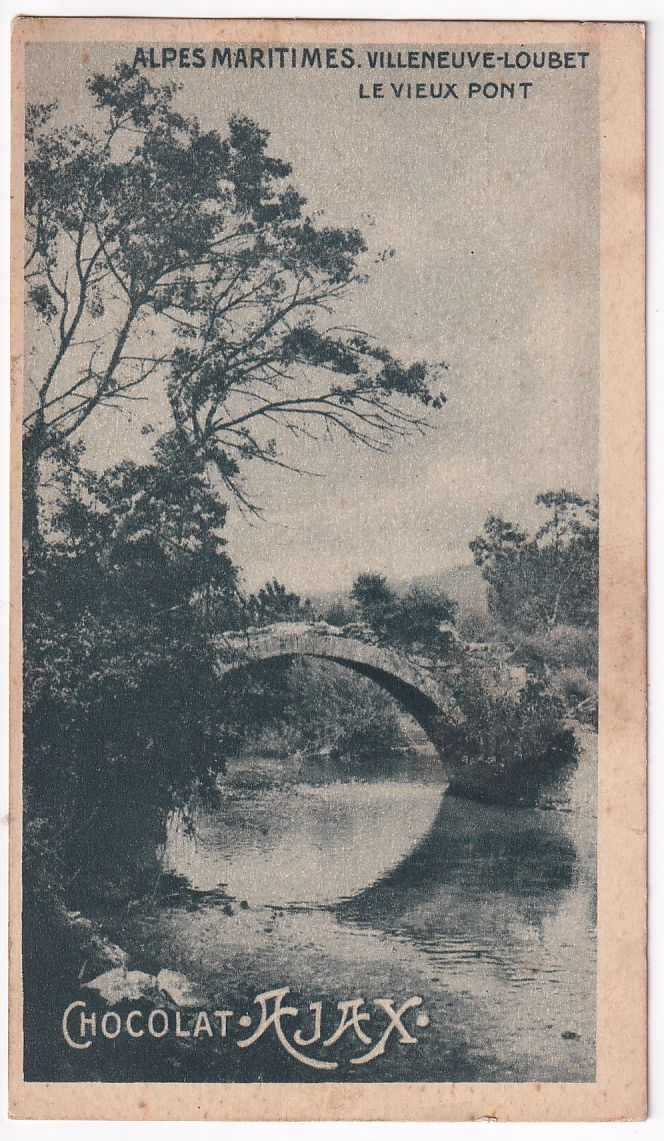 Carte postale Villeneuve Loubet le vieux pont chocolat Ajax