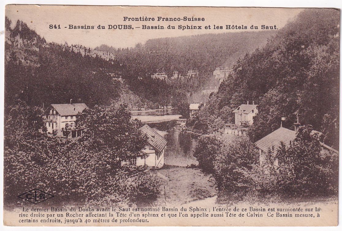 Carte postale bassins du Doubs bassin du sphinx et les hôtels du saut