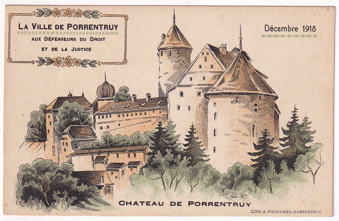 Carte postale Château de Porrentruy décembre 1918