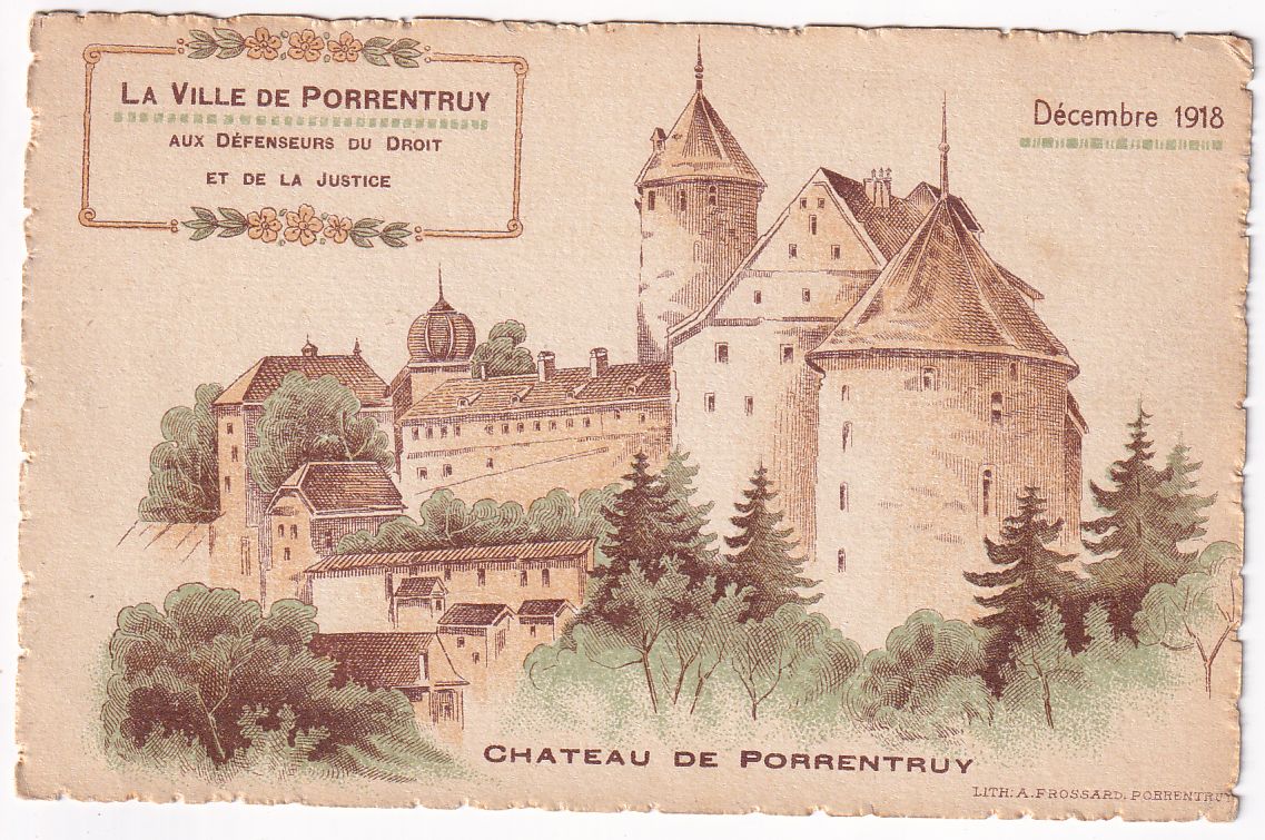 Carte postale Château de Porrentruy décembre 1918