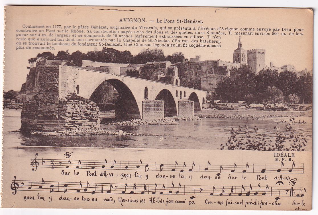 Carte postale Avignon le pont St Bénézet musique partition