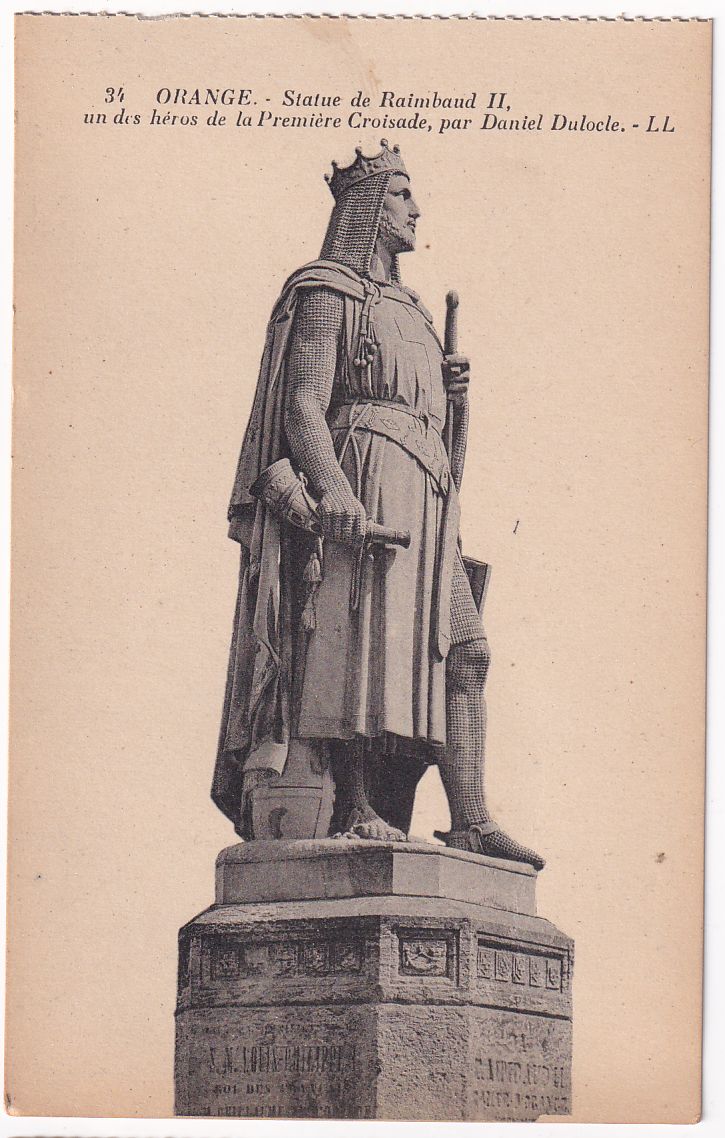 Carte postale Orange statue de Raimbaud II héros de la première Croisade