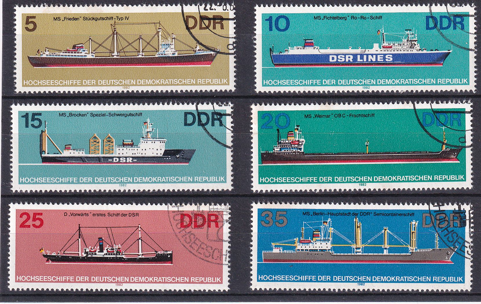 Timbre Allemagne Orientale n° 2358 au 2363 obl série bateaux de haute mer