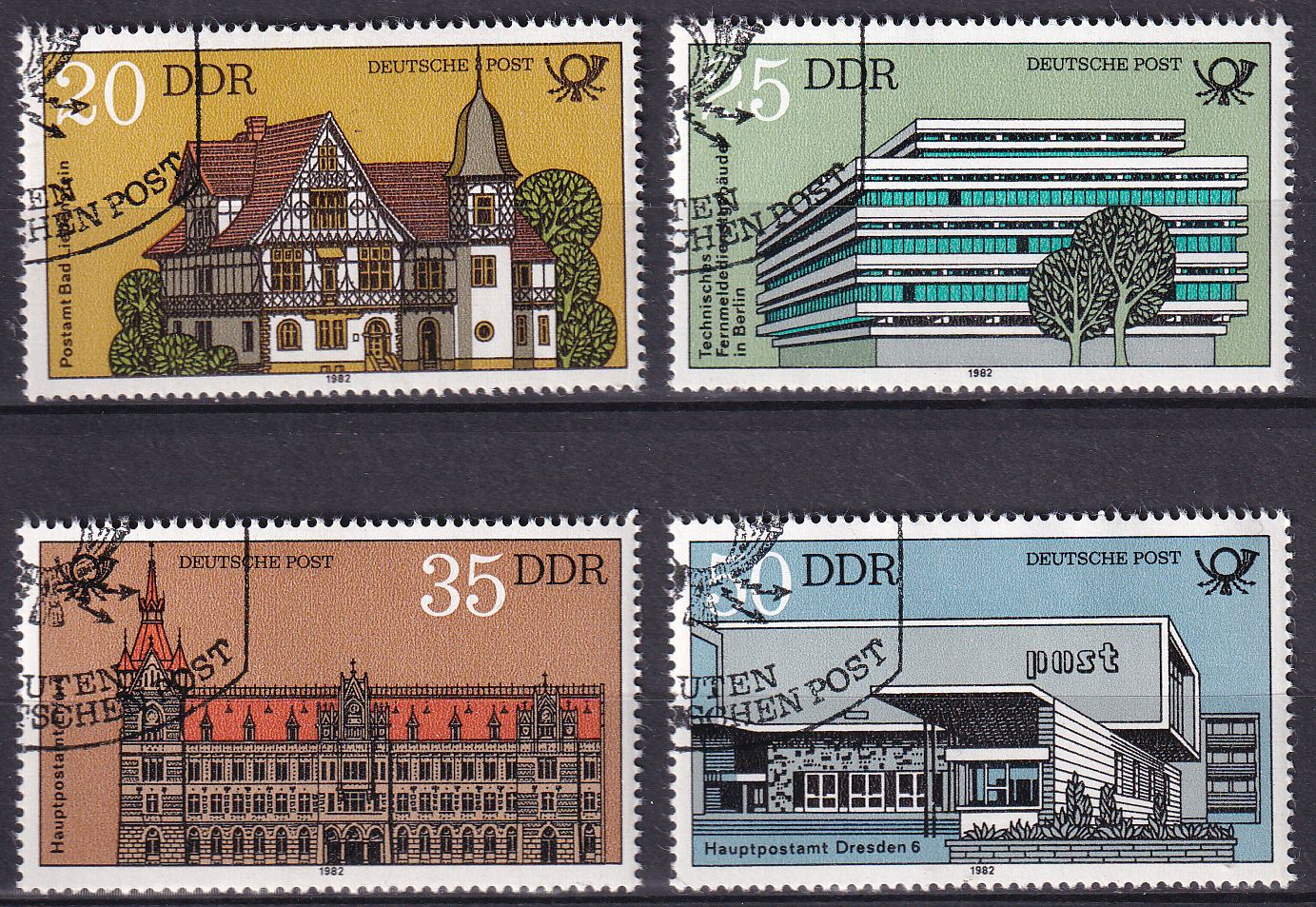 Timbre Allemagne Orientale n° 2326 au 2329 obl série bâtiments Postaux