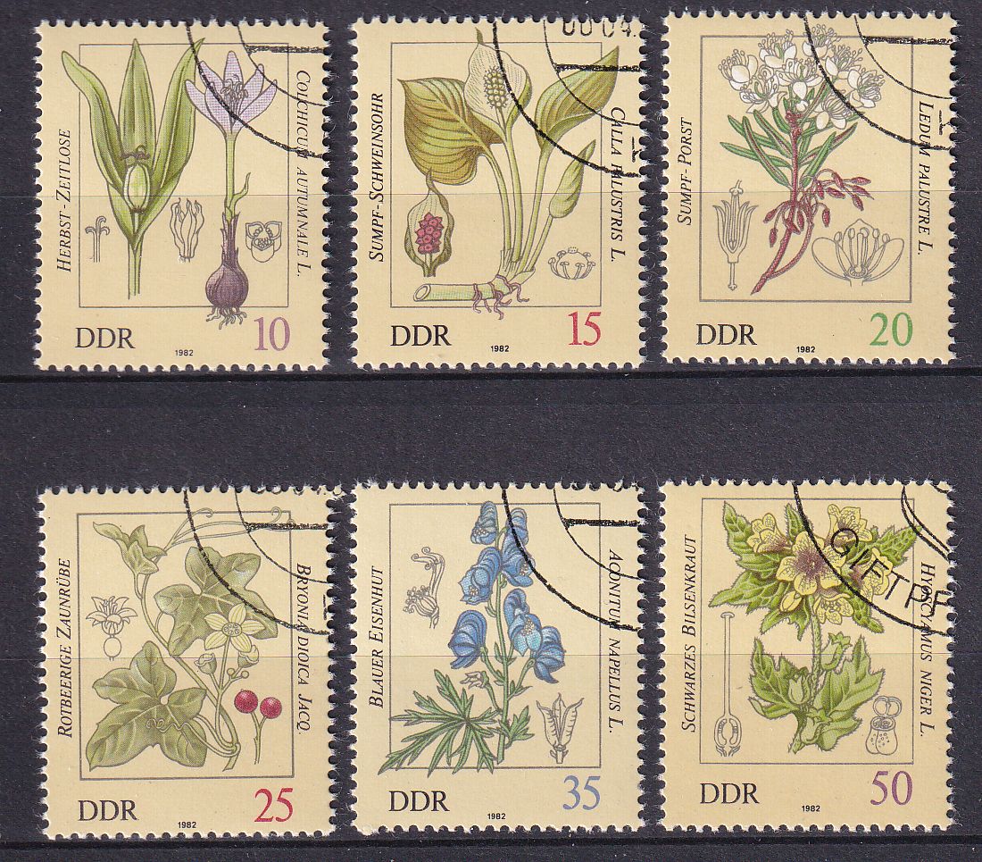 Timbre Allemagne Orientale n° 2341 au 2346 obl série Flore plantes vénéneuses