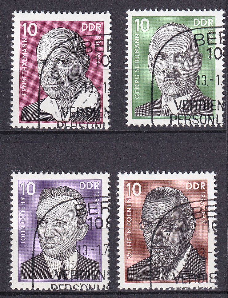 Timbre Allemagne Orientale n° 1786 au 1789 obl série personnalités wilbeln koenen, john schehr, georg schuman, ernst thalmann