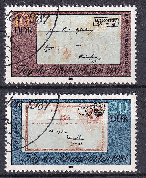Timbre Allemagne Orientale n° 2300 et 2301 obl série correspondances anciennes lettre de F.Engels et de K.Marx