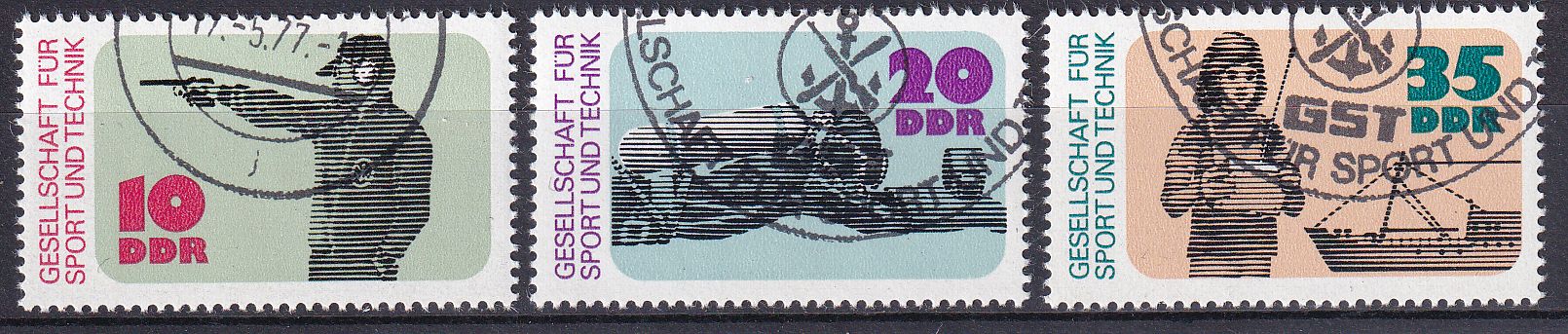 Timbre Allemagne Orientale n° 1897 au 1899 obl série éducation sportive et technique le tir la plongée et le modélisme