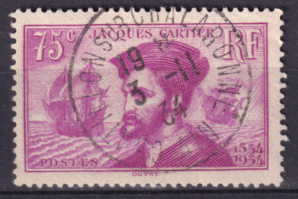 Timbre France n° 296 obl Jacques Cartier l'arrivée au Canada