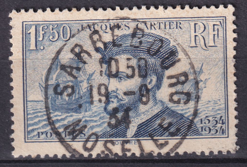 Timbre France n° 297 obl Jacques Cartier l'arrivée au Canada