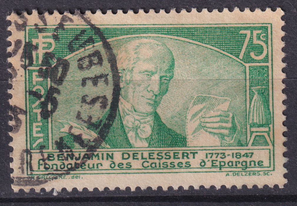 Timbre France n° 302=3 obl Benjamin, Baron Delessert création de la Caisses d'épargne