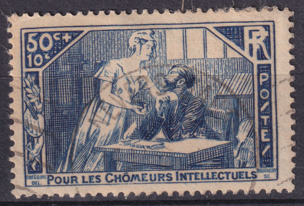 Timbre France n° 307 obl au profit des chômeurs intellectuels