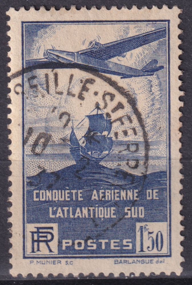 Timbre France n° 320 obl traversée aérienne de l'Atlantique sud par les avions