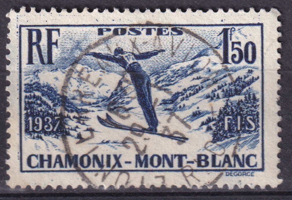 Timbre France n° 334 obl championnats de ski à Chamonix Mont Blanc