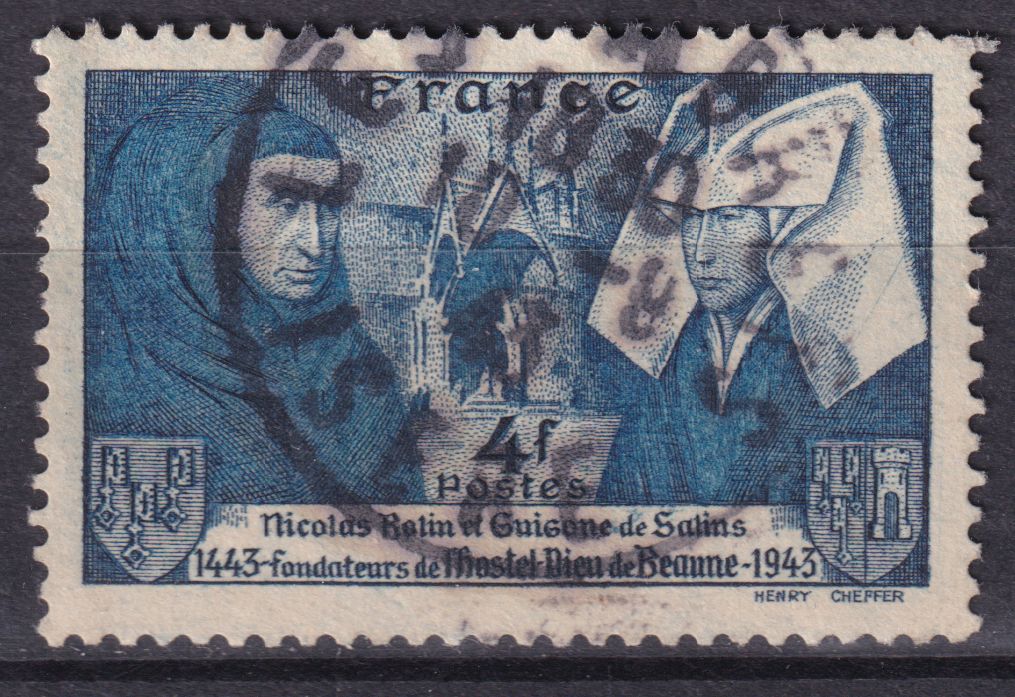 Timbre France n° 583 obl Nicolas Rolin et Guigone de Salins hôtel Dieu de Beaune