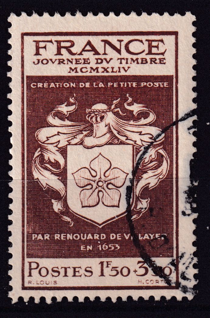 Timbre France n° 668 obl écusson de Renouard de Villayer créateur de la petite poste