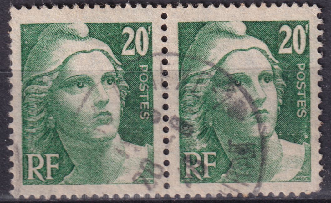 Timbre France n° 728 paire obl Marianne de Gandon