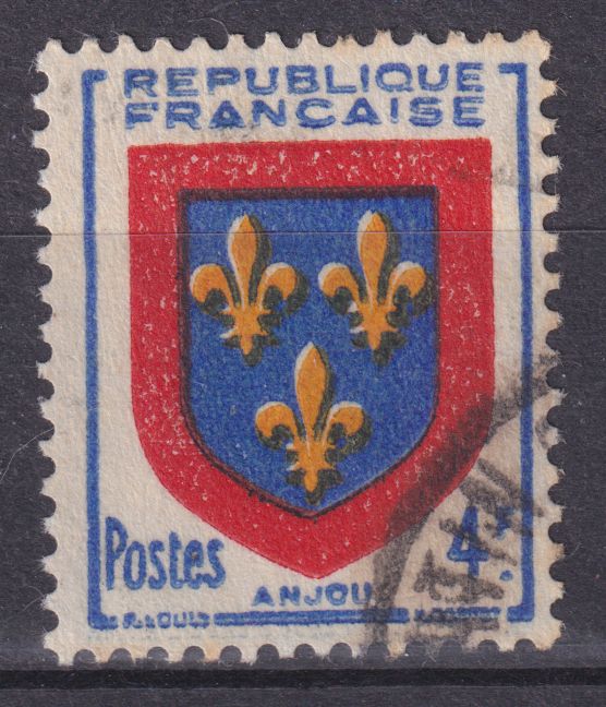 Timbre France n° 838 obl armoirie d'Anjou