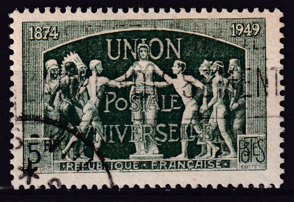 Timbre France n° 850 obl 75° anniversaire de l'Union Postale Universelle