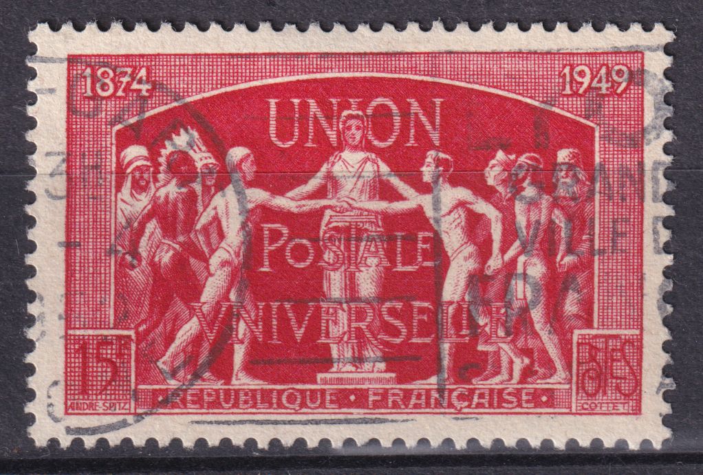 Timbre France n° 851 obl 75° anniversaire de l'Union Postale Universelle