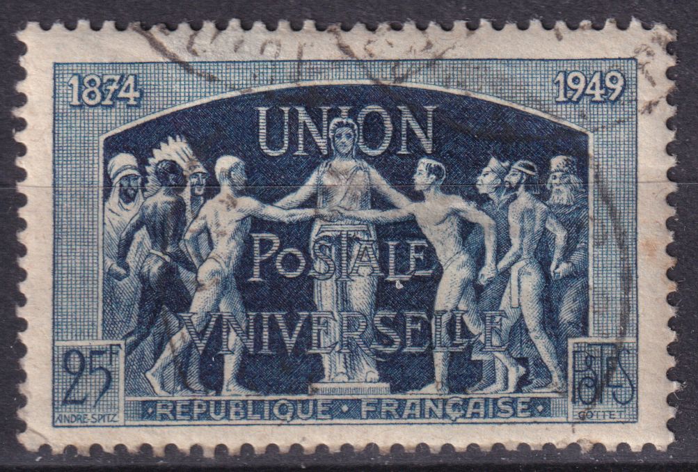 Timbre France n° 852 obl 75° anniversaire de l'Union Postale Universelle