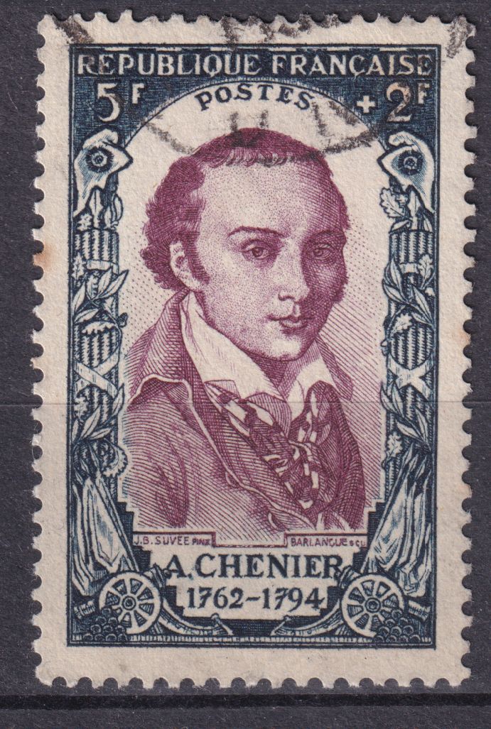 Timbre France n° 867 obl André-Marie de Chénier, par J.B Suvée