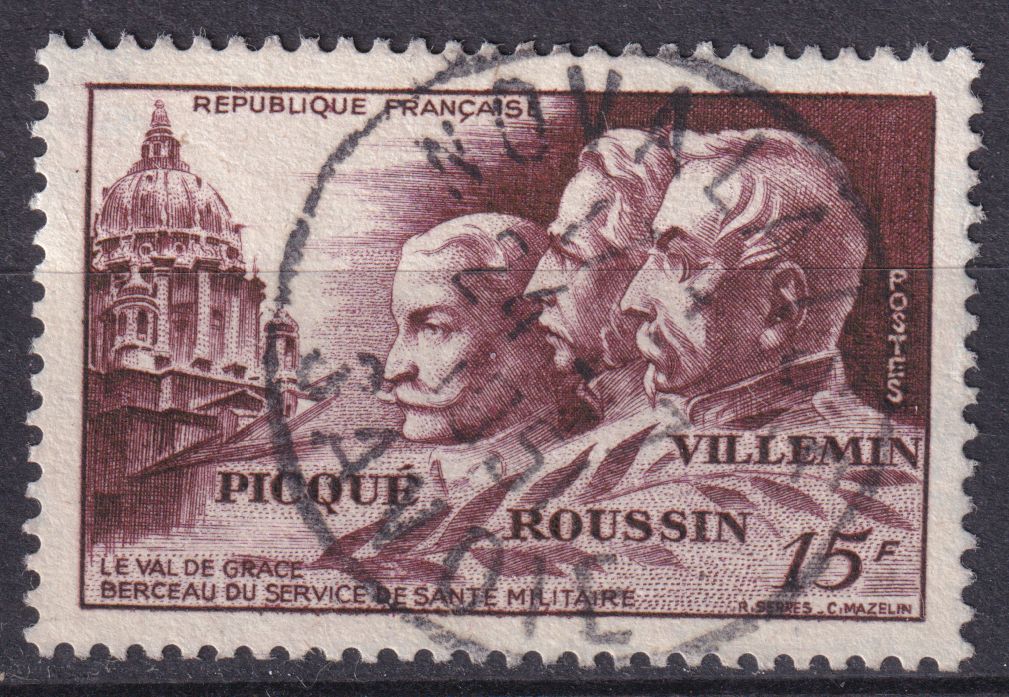 Timbre France n° 898 obl Docteur Picqué, Roussin, Villemin et chapelle du Val-de-Grâce à Paris