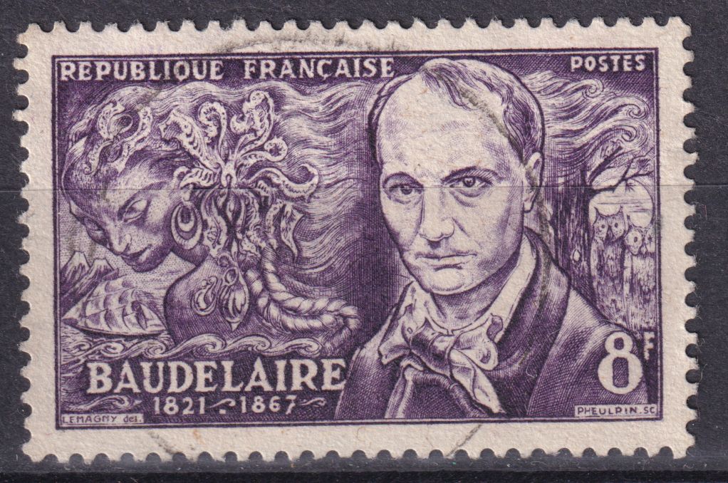 Timbre France n° 908 obl Charles Baudelaire et évocation des fleurs du mal