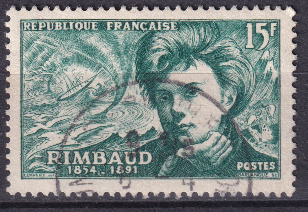 Timbre France n° 910 obl Arthur Rimbaud et évocation du bateau ivre