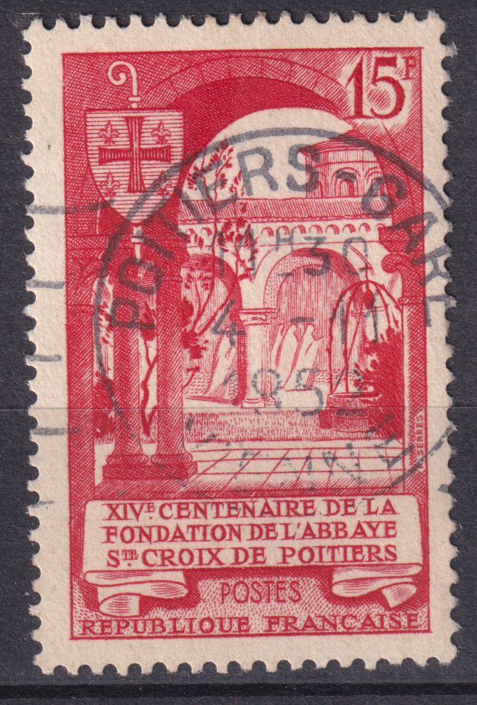 Timbre France n° 926 obl abbaye Sainte-Croix de Poitiers