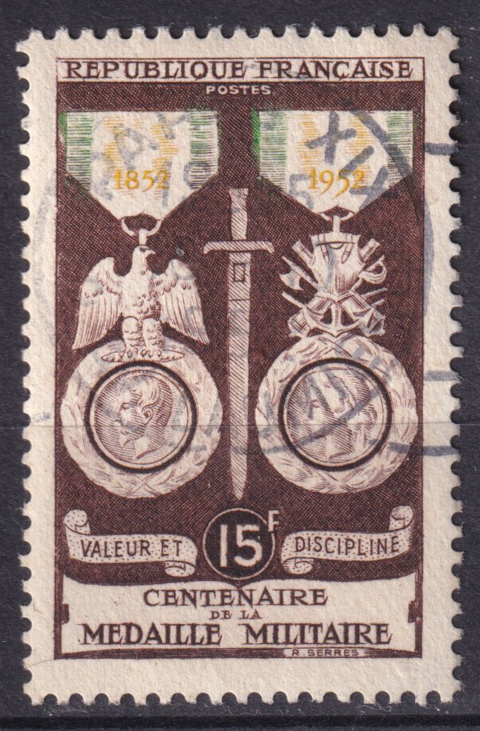 Timbre France n° 927 obl centenaire de la Médaille millitaire