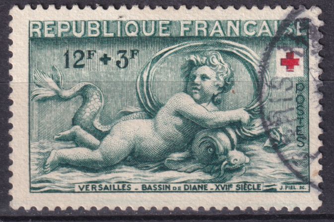 Timbre France n° 937 obl croix rouge basin de Diane à Versailles