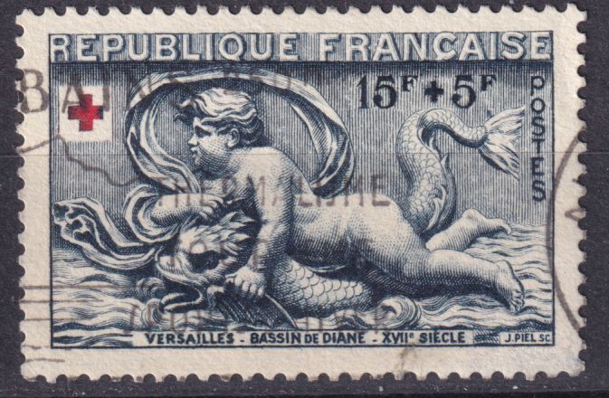 Timbre France n° 938 obl croix rouge basin de Diane à Versailles