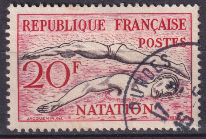 Timbre France n° 960 obl J.O d'Helsinki la natation