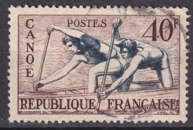 Timbre France n° 963 obl J.O d'Helsinki le canoë