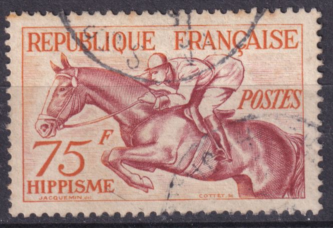Timbre France n° 965 obl J.O d'Helsinki l'hippisme