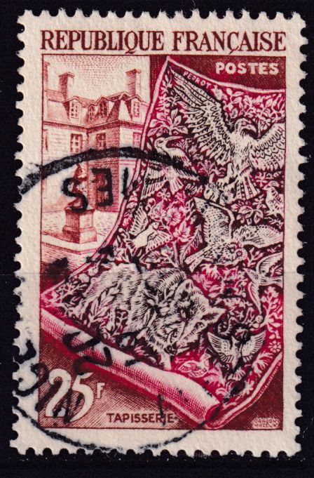 Timbre France n° 970 obl Tapisserie et cour des Gobelins, metiers d'art